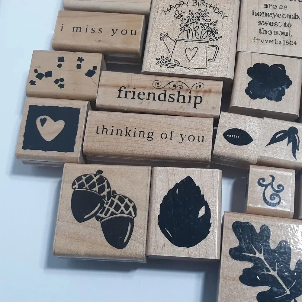 Lot of 32 Assorted Rubber Stamps Coffee Thank You Fall Holiday Words Greetings